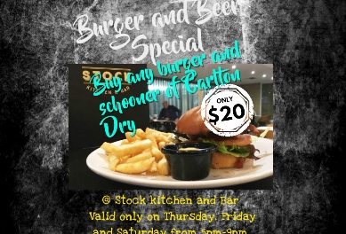 Burger Special at Stock kitchen and Bar at Mantra on Northbourne.